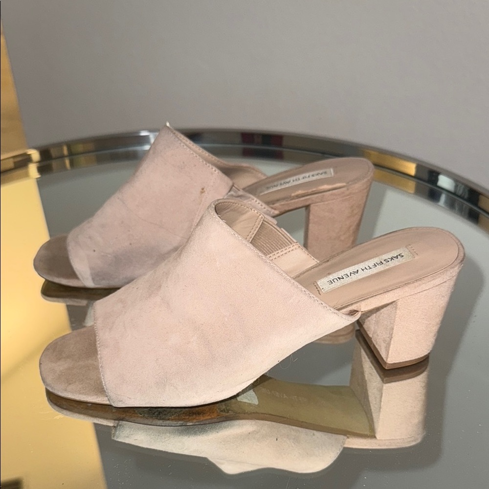 Saks Fifth Avenue Cream Mules with Chunky Heel
